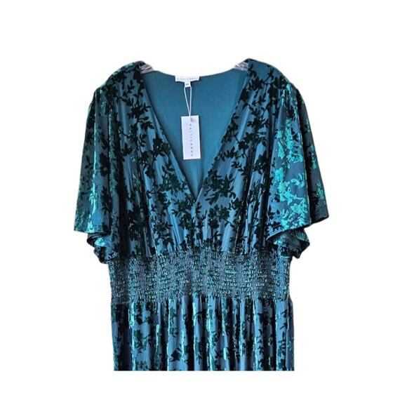 BALTIC BORN Women 3X Veronica Maxi Dress Green Velvet Burnout Smocked Waist NEW - Picture 3 of 12